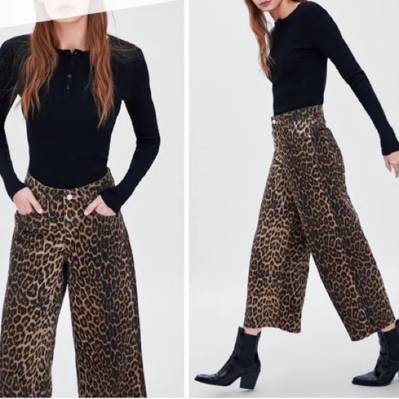 Zara Mid Rise Culottes leopard print - Picture 2 of 10